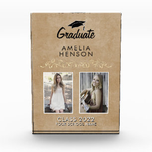 Rustic Elegant Gold Ornament Graduation 2 Photo Block