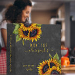 Rustic elegant gold script bridal shower recipe binder<br><div class="desc">Editable text recipes cookbook binder featuring rustic big sunflowers bouquets on a dark grey charcoal chalkboard background. Easy to personalize with your details.            This recipe book can be a beautiful keepsake personalized gift for a bride,  wedding,  anniversary,  birthday,  Christmas,  or a cookbook organizer for your own kitchen.</div>