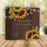 Rustic elegant gold script bridal shower recipe binder<br><div class="desc">Editable text recipes cookbook binder featuring rustic big sunflowers bouquets on a brown barn wood background. Easy to personalize with your details.            This recipe book can be a beautiful keepsake personalized gift for a bride,  wedding,  anniversary,  birthday,  Christmas,  or a cookbook organizer for your own kitchen.</div>