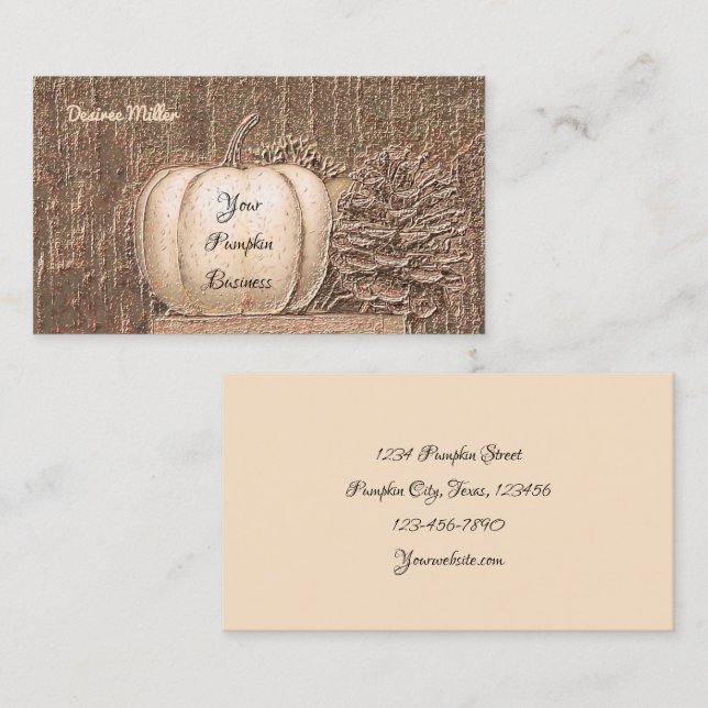 Rustic Elegant Gold White Fall Pumpkin Business Card (Front/Back)