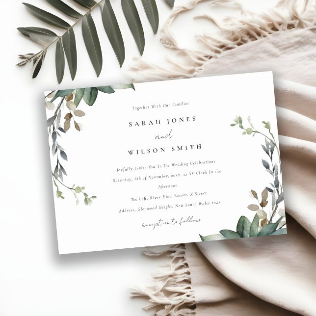 Rustic Elegant Green Foliage Watercolor Wedding Invitation (Creator Uploaded)