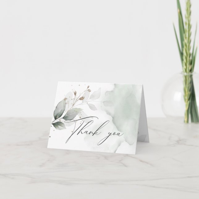 Rustic Elegant Green Watercolor  Thank You Card (Front)