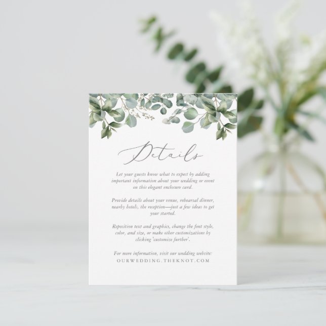 Rustic Elegant Greenery Eucalyptus Wedding Details Enclosure Card (Standing Front)