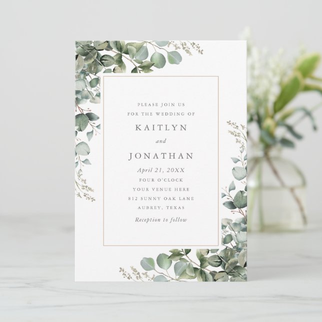 Rustic Elegant Greenery Eucalyptus Wedding Invitation (Standing Front)