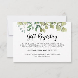 Rustic Elegant Greenery Gift Registry Card
