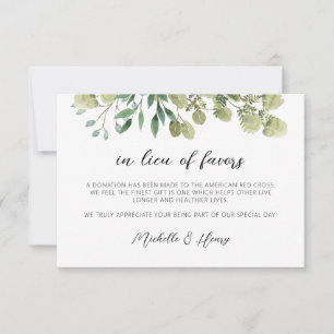 Rustic Elegant Greenery In Lieu of Favours Card