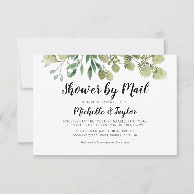 Rustic Elegant Greenery Virtual Shower Invite Card (Front)