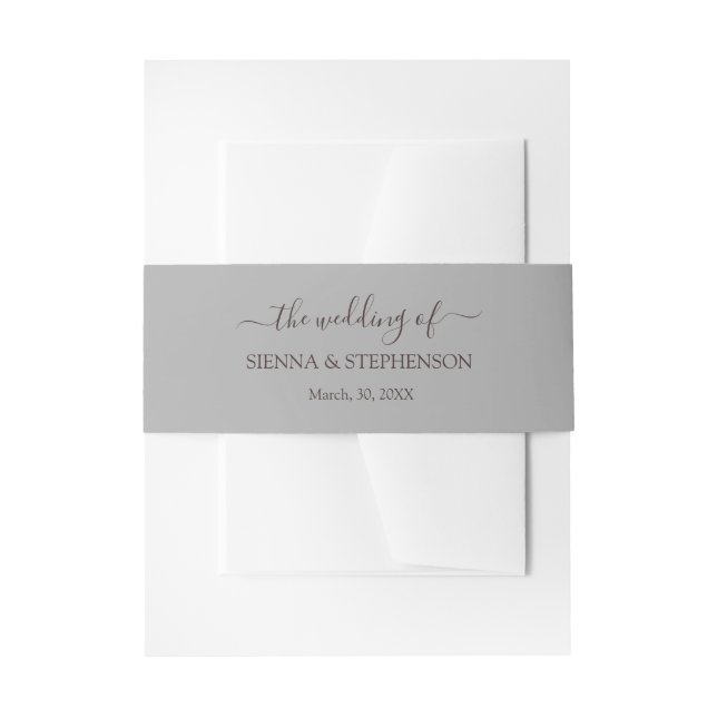 Rustic Elegant Grey Wedding Invitation Belly Band (Front Example)