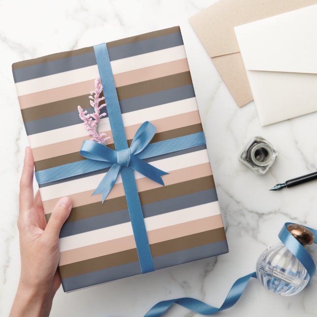 Rustic Elegant Horizontal Stripes Pink Brown Grey Wrapping Paper (Gifting)