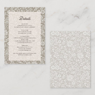 Rustic Elegant Ivory Lace Beige Wedding Details Enclosure Card