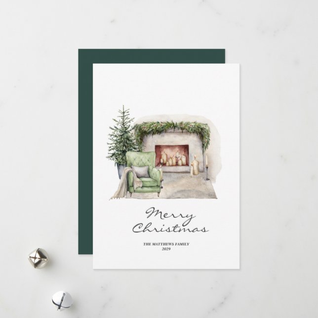 Rustic Elegant Minimal Cozy Home  Holiday Card (Front/Back In Situ)