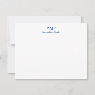 Rustic Elegant Modern 3 Monogram Navy Blue Stripe Card
