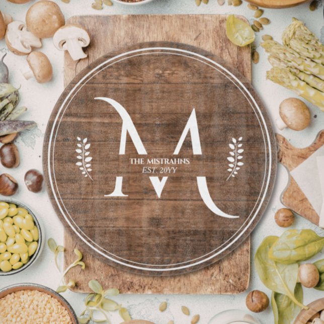 Rustic & Elegant Monogram Faux Wood Round Cutting Board (Creator Uploaded)