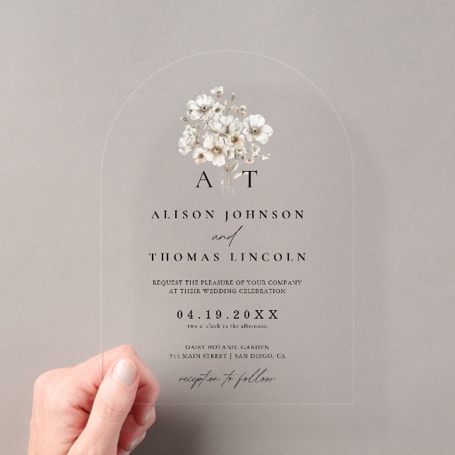 Rustic Elegant Monogram Floral Wedding  Acrylic Invitations (Insitu (Handheld))