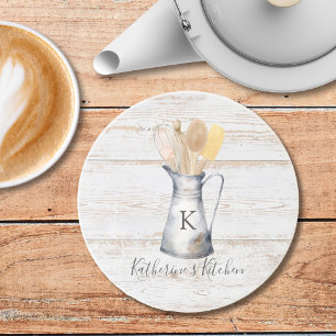 Rustic Elegant Monogram Kitchen Utensils Coaster