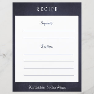 Rustic elegant navy blue chalkboard recipe card
