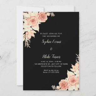 Rustic Elegant Orange Roses Fall Black Wedding Invitation