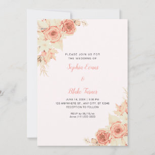 Rustic Elegant Orange Roses Fall Pink Wedding Invitation