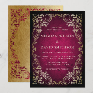 Rustic Elegant Ornamental Pink Gold Wedding    Invitation