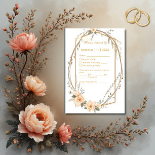 rustic Elegant peach tone Floral wreath wedding RSVP Card