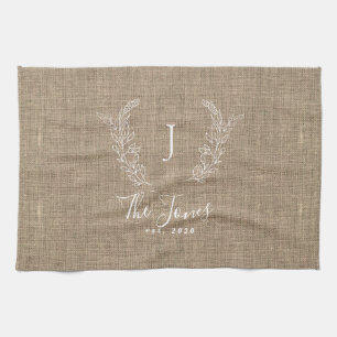 Rustic elegant personalized family monogram name kitchen towel