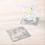 Rustic elegant photo boho wedding square paper coaster<br><div class="desc">Rustic elegant photo boho wedding paper coasters.
Add your own photo,  names and date to personalize it.</div>