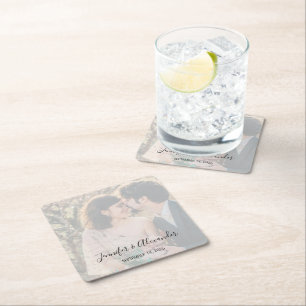 Rustic elegant photo boho wedding square paper coaster