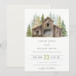 Rustic Elegant Pine Forest Barnyard Wedding Invite