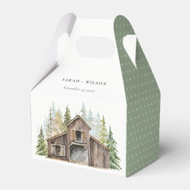 Rustic Elegant Pine Woods Forest Barnyard Wedding Favor Box (Front Side)
