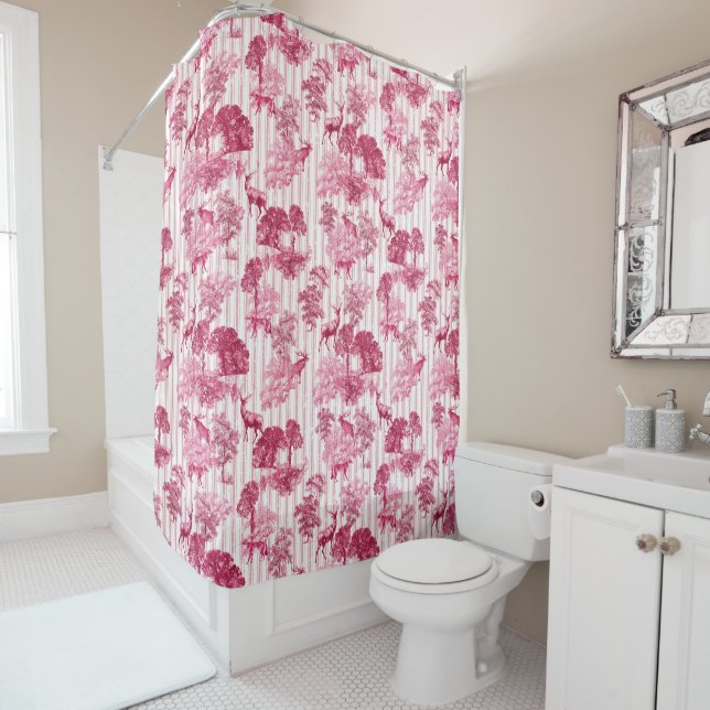 Rustic Elegant Pink French Toile Deer Stripes (In Situ)