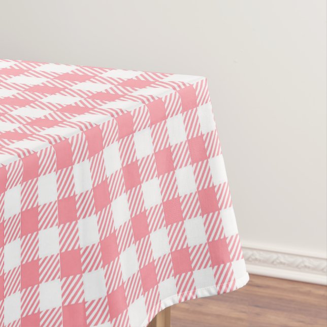 Rustic Elegant Pink Gingham Plaid  Tablecloth (In Situ)