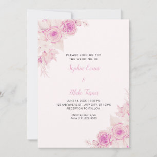 Rustic Elegant Pink Roses Fall Light Pink Wedding Invitation
