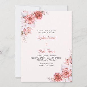 Rustic Elegant Pink Roses Fall Light Pink Wedding Invitation