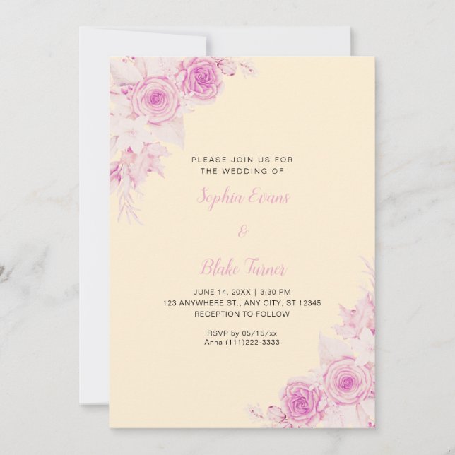 Rustic Elegant Pink Roses Fall Orange Wedding Invitation (Front)