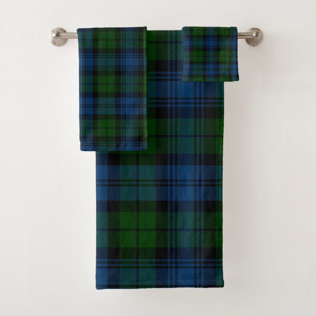 Rustic Elegant Plaid Blue and Green Rustic Tartan Bath Towel Set (Insitu)
