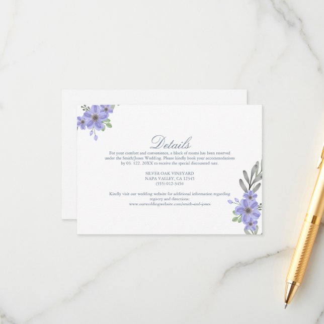 Rustic Elegant Purple Flower Wedding Accommodation Enclosure Card (Front/Back In Situ)