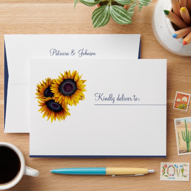 Rustic elegant sunflower barn wood wedding envelop envelope (Desk)