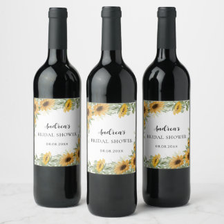 Rustic Elegant Sunflower Eucalyptus Bridal Shower  Wine Label