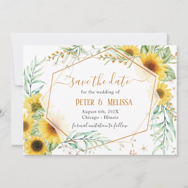 Rustic Elegant Sunflower save the date Announcement (Front)