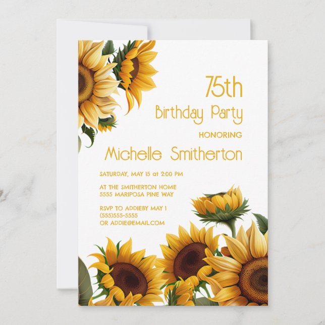 Rustic Elegant Sunflowers 75th Birthday Invitation (Front)