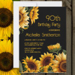 Rustic Elegant Sunflowers Black 90th Birthday Invitation<br><div class="desc">Rustic,  elegant 90th birthday party invitation with yellow sunflowers on a black background. Contact me for assistance with your customizations or to request additional matching or coordinating Zazzle products for your celebration.</div>