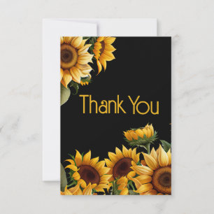 Rustic Elegant Sunflowers Black Birthday Thank You Card