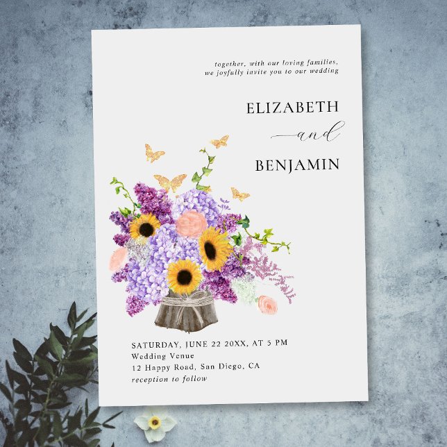 Rustic Elegant Sunflowers Lush Bouquet Wedding Invitation (Creator Uploaded)