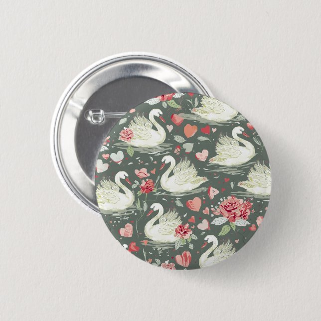 Rustic Elegant Swans & Hearts Elements Pattern 2 Inch Round Button (Front & Back)