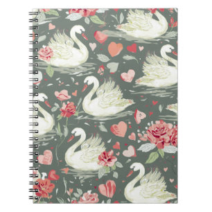 Rustic Elegant Swans & Hearts Elements Pattern Notebook