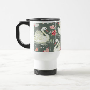 Rustic Elegant Swans & Hearts Elements Pattern Travel Mug
