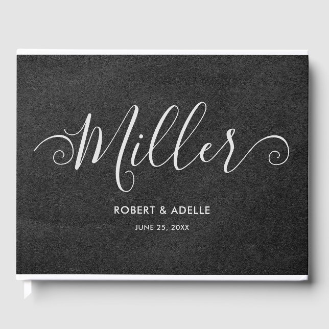 Rustic Elegant Swirly Script Family Name Wedding  Guest Book (Front)