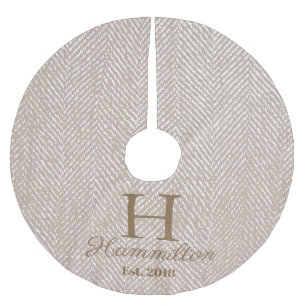 Rustic Elegant Taupe Herringbone Personalized Brushed Polyester Tree Skirt