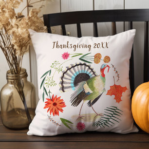 Rustic Elegant Turkey Botanical Throw Pillow