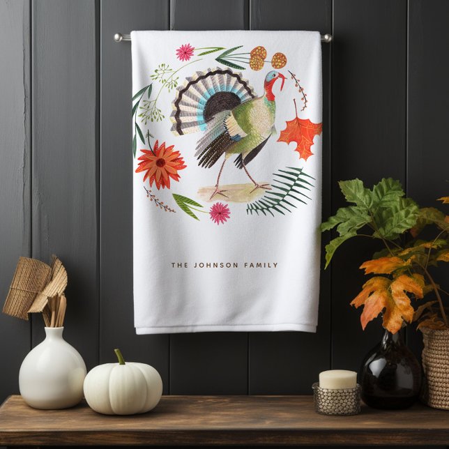 Rustic Elegant Turkey Thanksgiving Botanical  Hand Towel (Modern Elegant Turkey Thanksgiving Botanical Hand Towel)